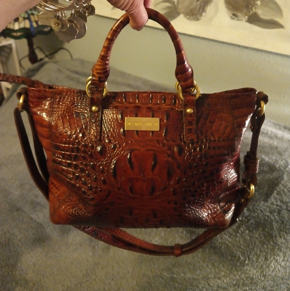 Brahmin Brown Croc-Embossed Leather Crossbody Satchel - Picture 2 of 10